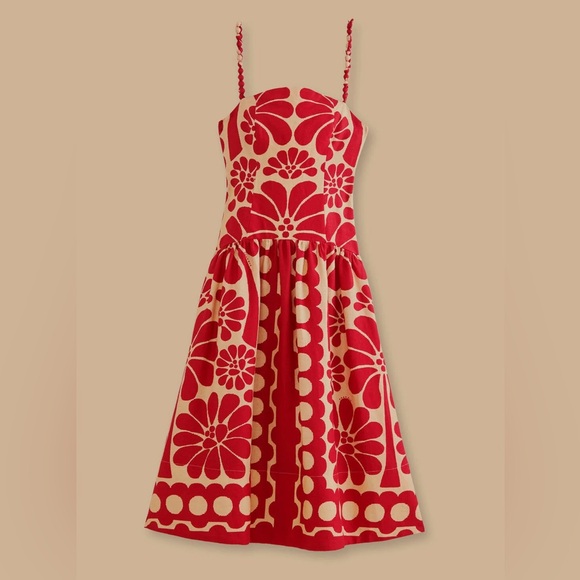 FARM Rio Palermo Red Linen Midi Dress Mididress Size S - Picture 3 of 7